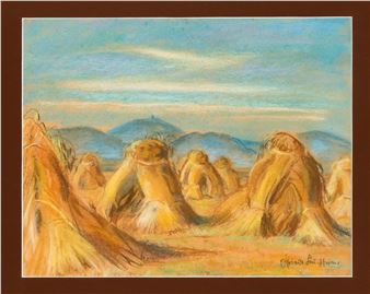 Landscape with haystocks - Elfriede Buchheim