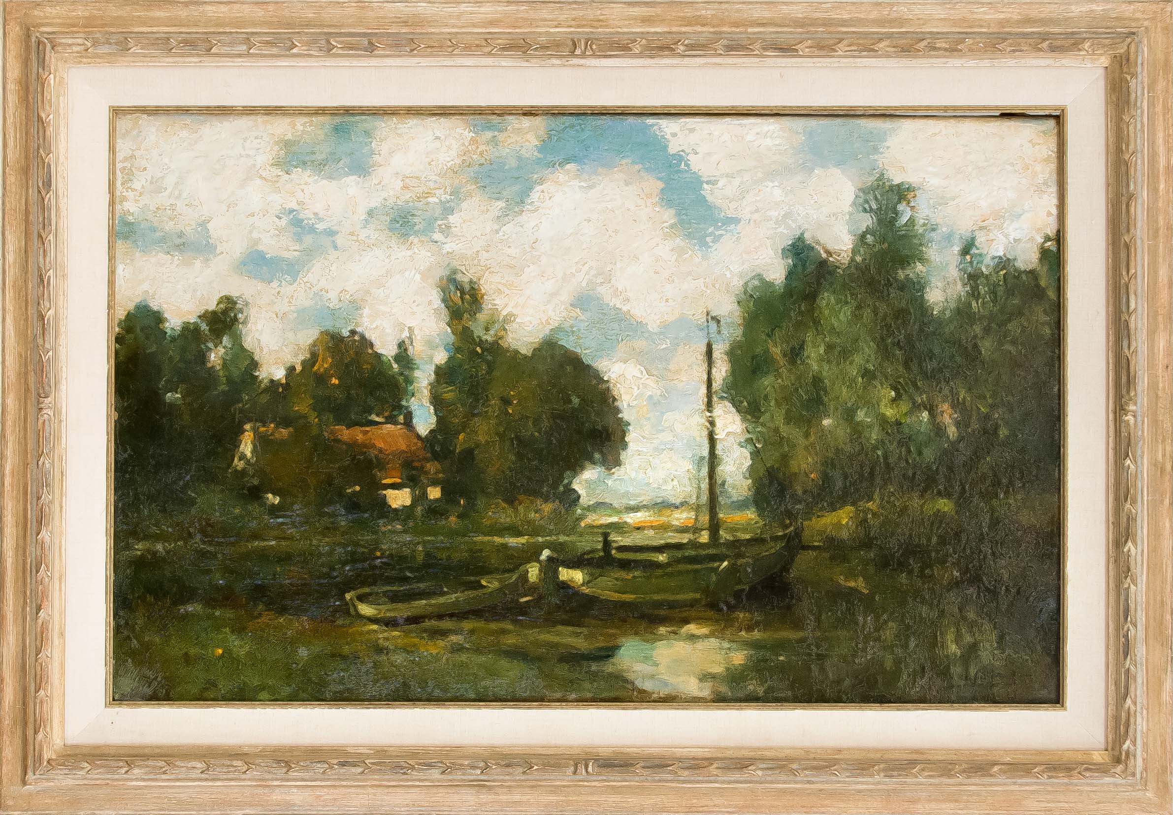 Egbert Rubertus Derk Schaap Landscape with two boats MutualArt