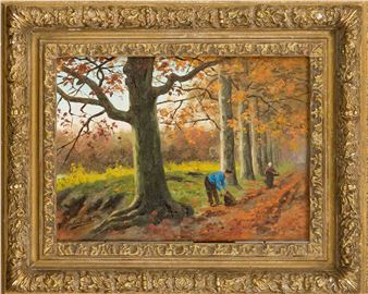 Mushroom picker on autumn forest avenue - Johan Georg Gerstenhauer