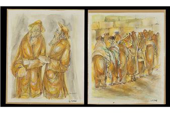 Two Works: 'Wailing Wall' and 'Two Rabbis' - M. Shomron