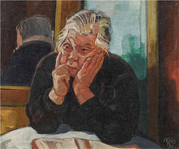 "Sinnende alte Frau". by Max Kaus, 1936