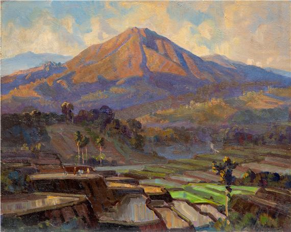 Ernest Dezentjé | An Indonesian landscape with terraced rice