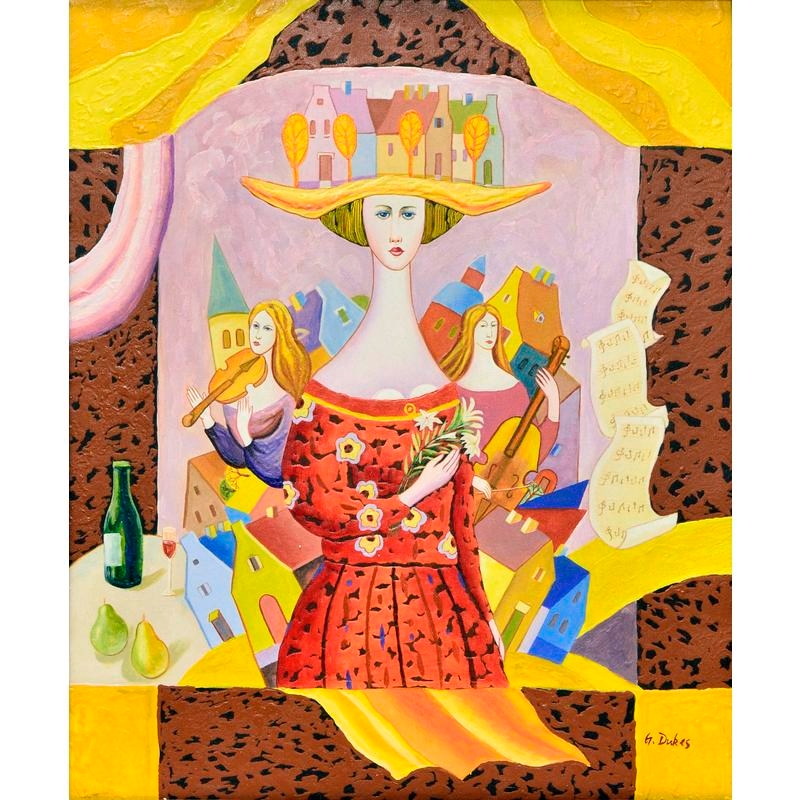 Artwork by J. Dukes, Lady in hat, Made of Oil on canvas