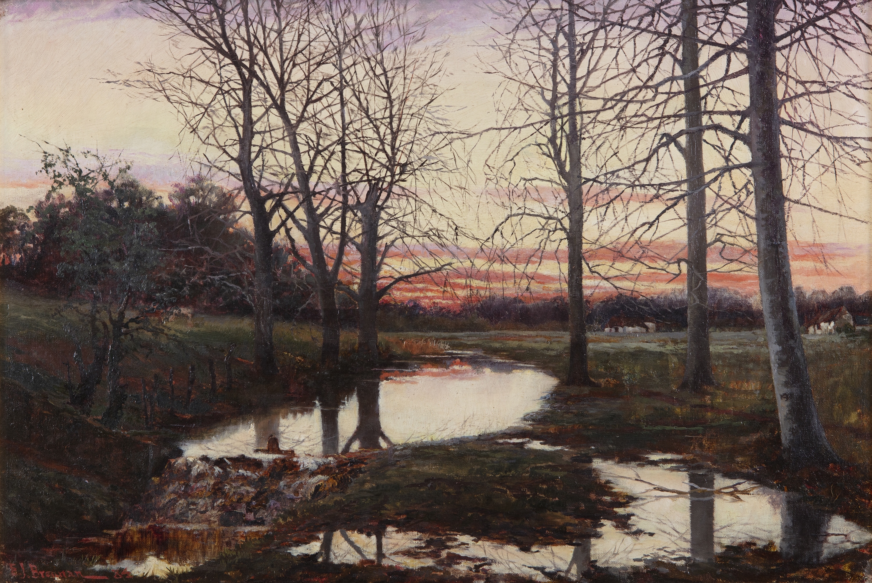 Artwork by Edward J. Brennan, Sunset through Trees, Made of Oil on canvas