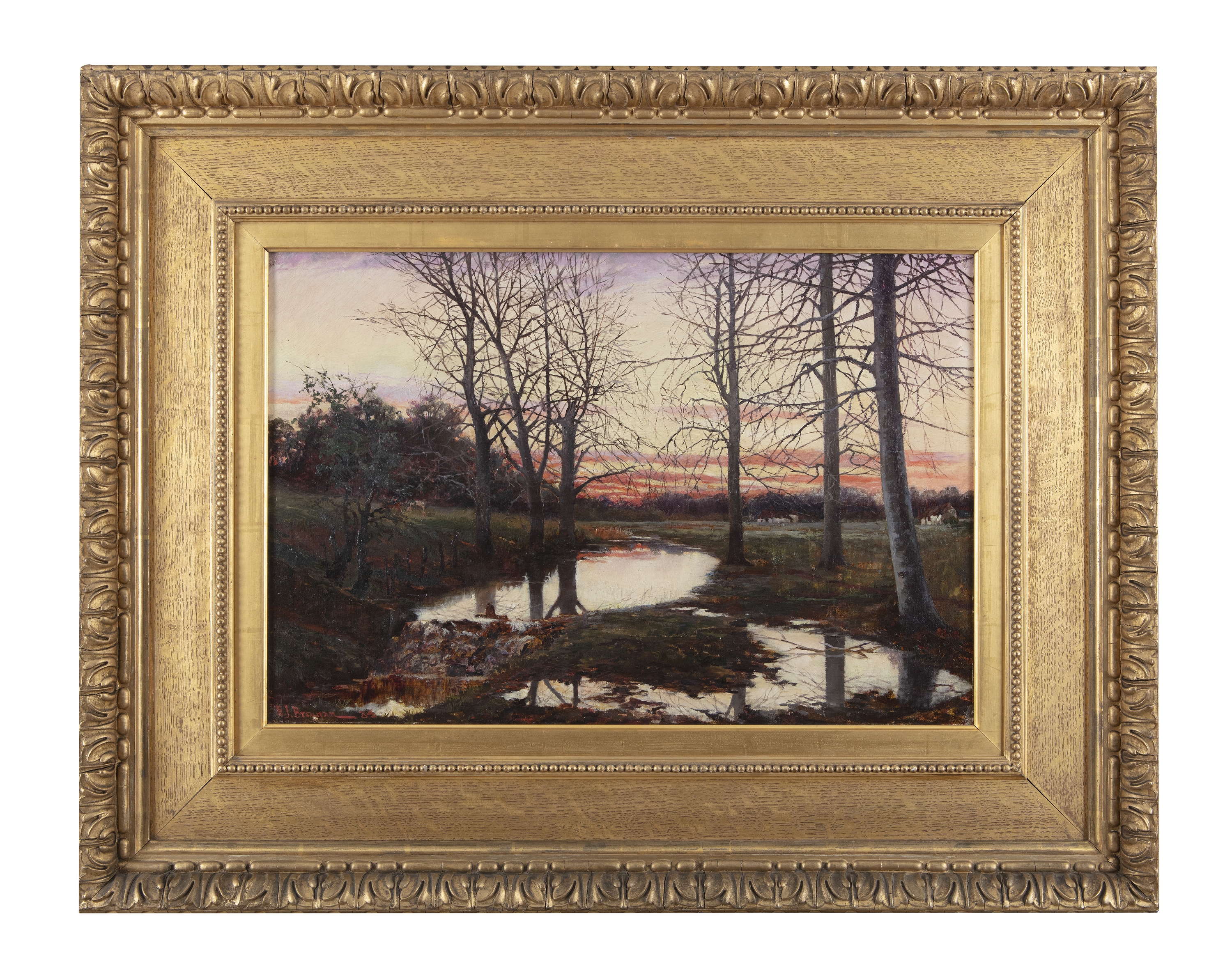 Artwork by Edward J. Brennan, Sunset through Trees, Made of Oil on canvas