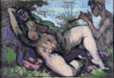 Gemälde mit myhtologischer Szene in arkandischer Landschaft