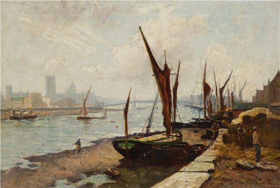 THAMES BARGES by Joe Milne, dated 1881