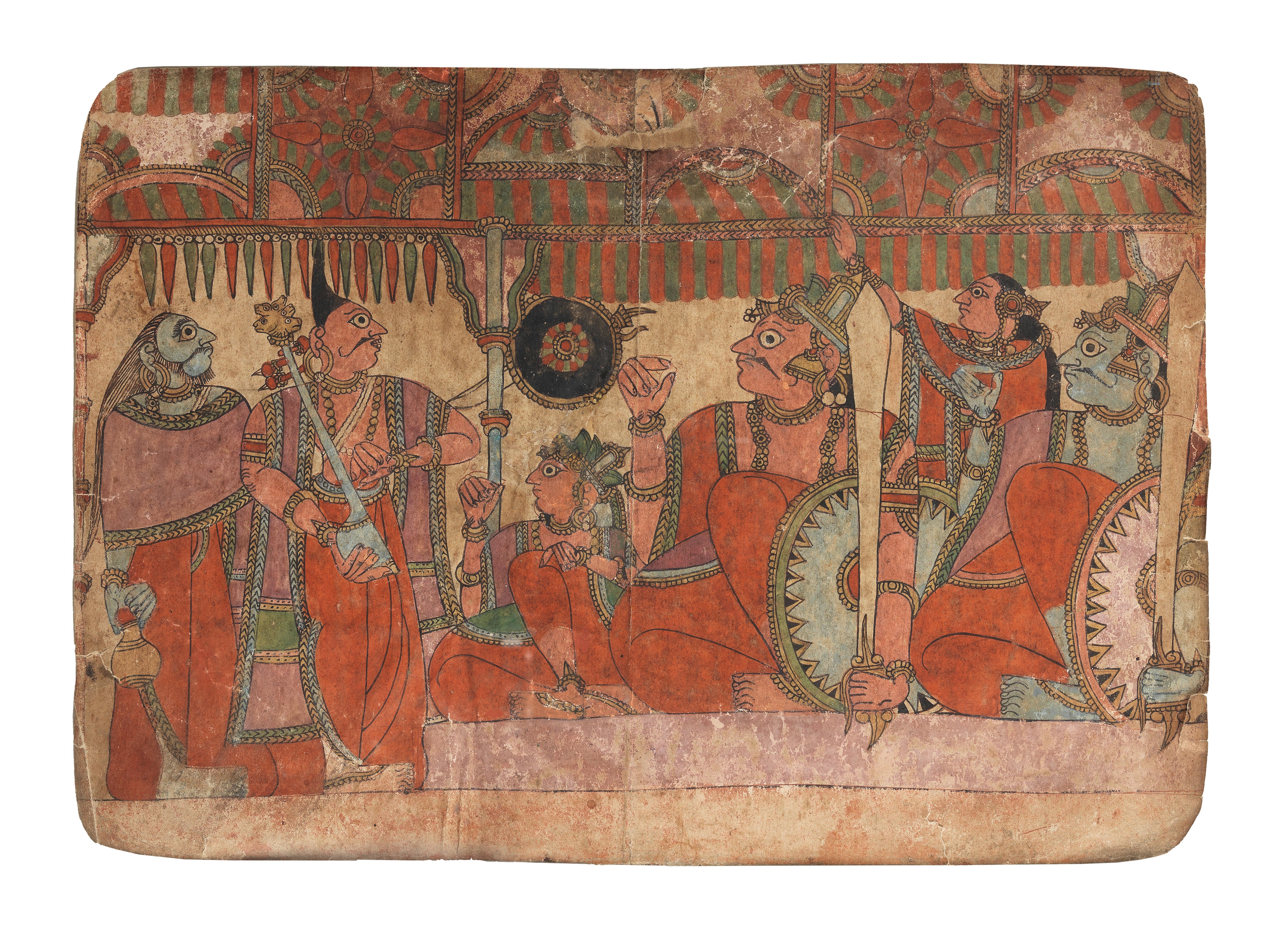 A scene from the Mahabharata , depicting a storyteller before a gathering of noblemen by Indian School, 19th Century, circa 1850