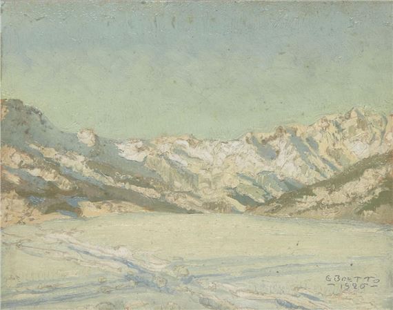 Paesaggio Alpino in inverno (Alpine landscape in winter) by Giulio Boetto, dated 1920