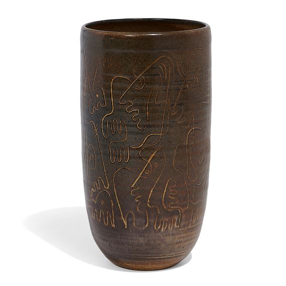 Edwin & Mary Scheier | vase decorated with abstract figures | MutualArt