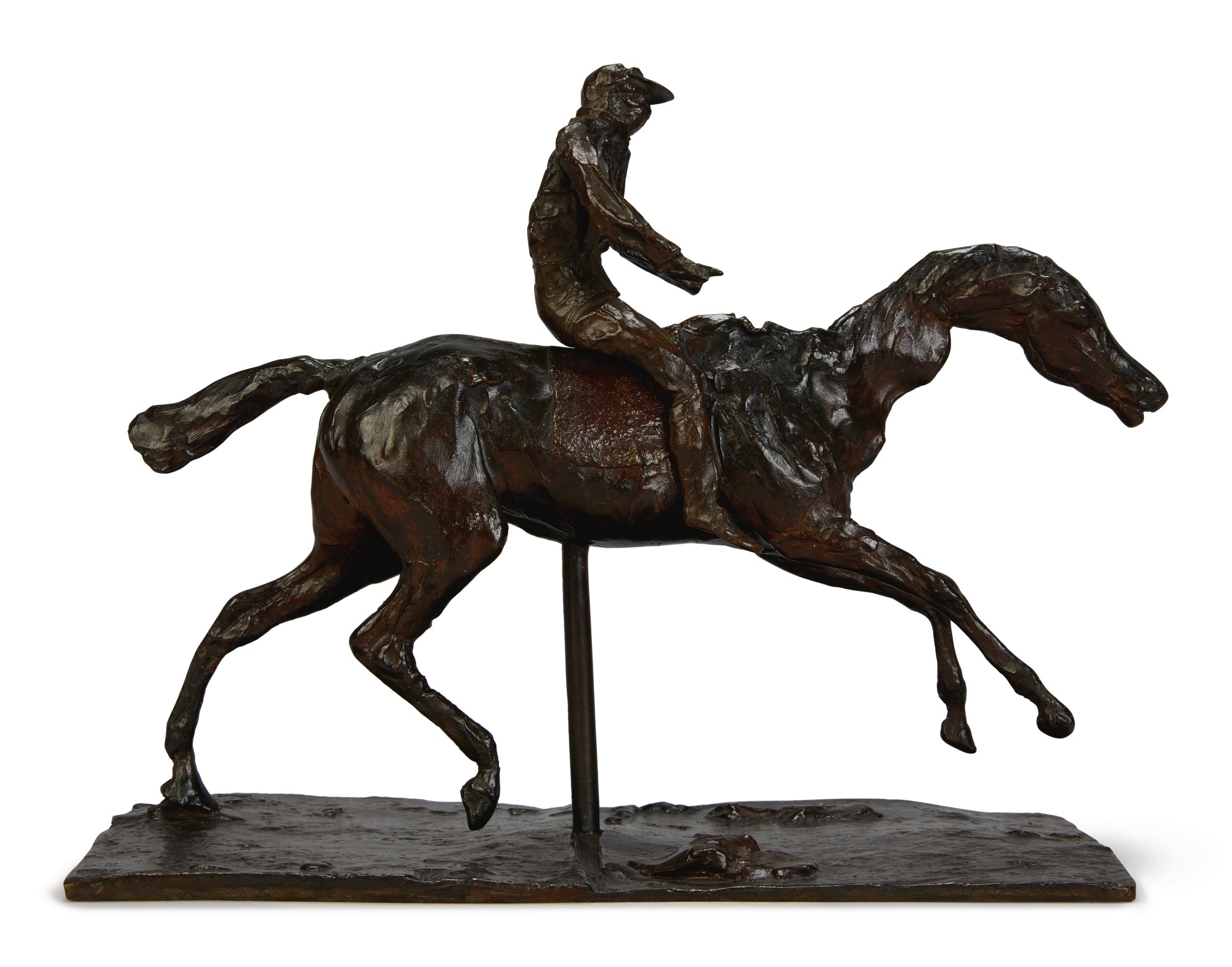 Artwork by Edgar Degas, Cheval au galop sur le pied droit, le pied gauche arrière seul touchant terre & Jockey monté sur le cheval, Made of cast in bronze