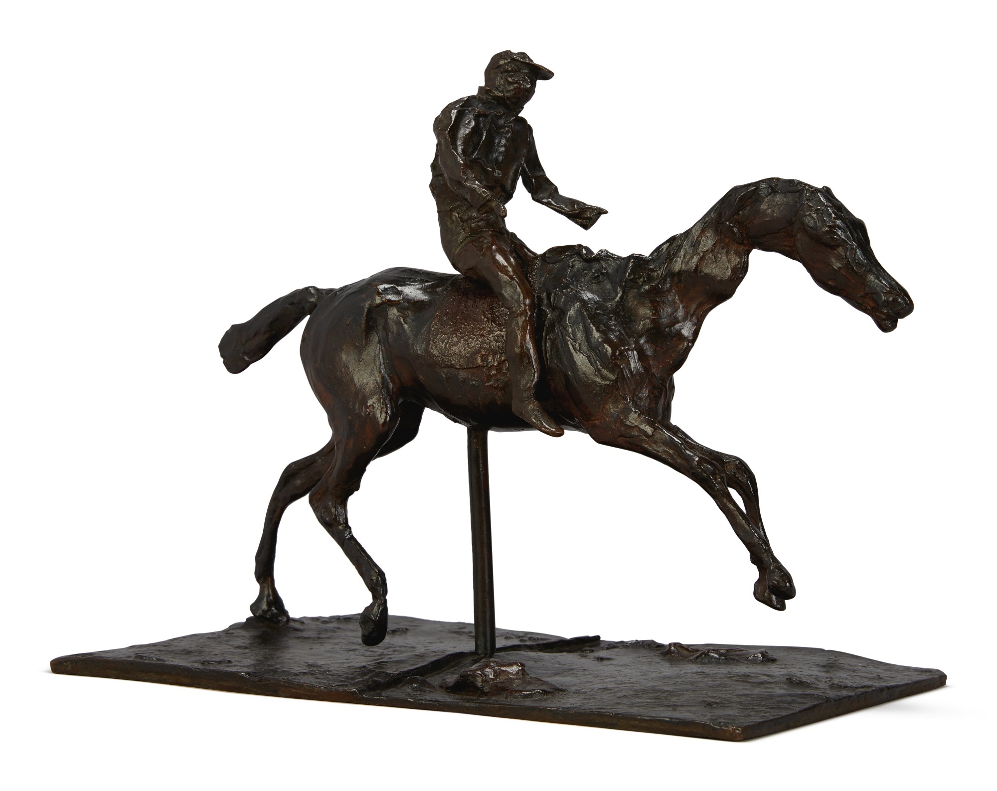 Artwork by Edgar Degas, Cheval au galop sur le pied droit, le pied gauche arrière seul touchant terre & Jockey monté sur le cheval, Made of cast in bronze
