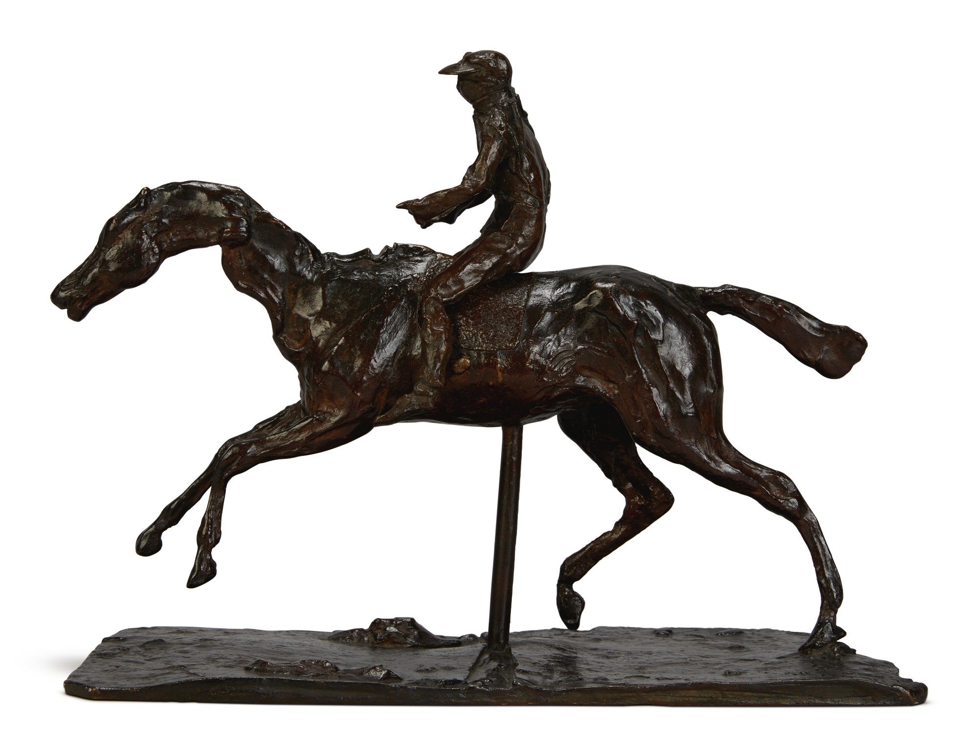 Artwork by Edgar Degas, Cheval au galop sur le pied droit, le pied gauche arrière seul touchant terre & Jockey monté sur le cheval, Made of cast in bronze