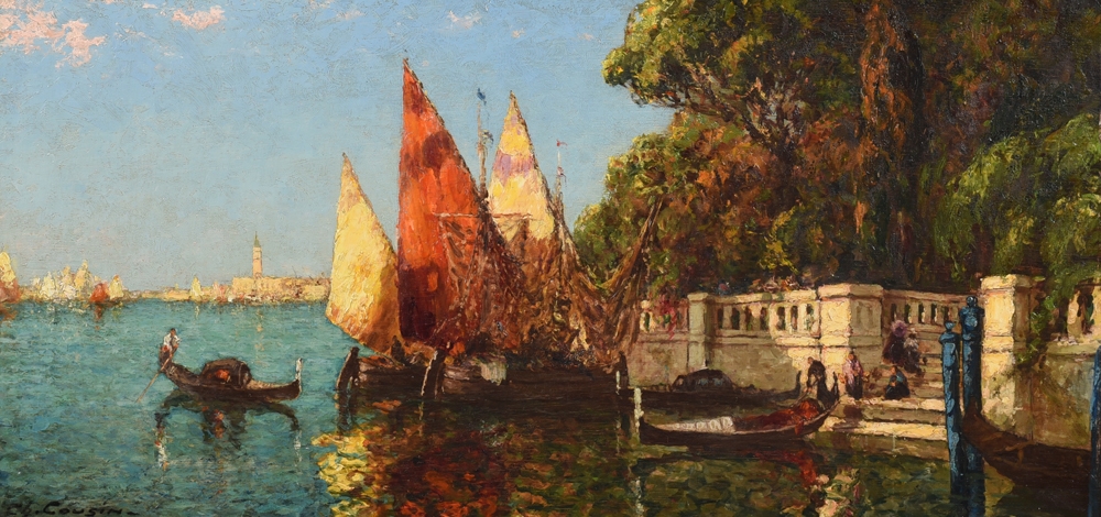 Artwork by Charles Eugène Cousin, View Of Venice, Made of oil on plywood