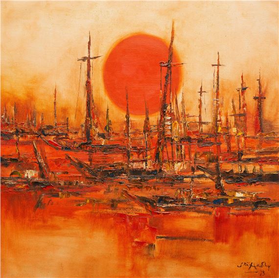 A flaming red sun by Sri Hadhy, 1973