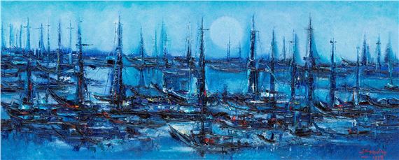 A fishing harbour by night / Pelabuan nelayan di sendja malam by Sri Hadhy, 1978