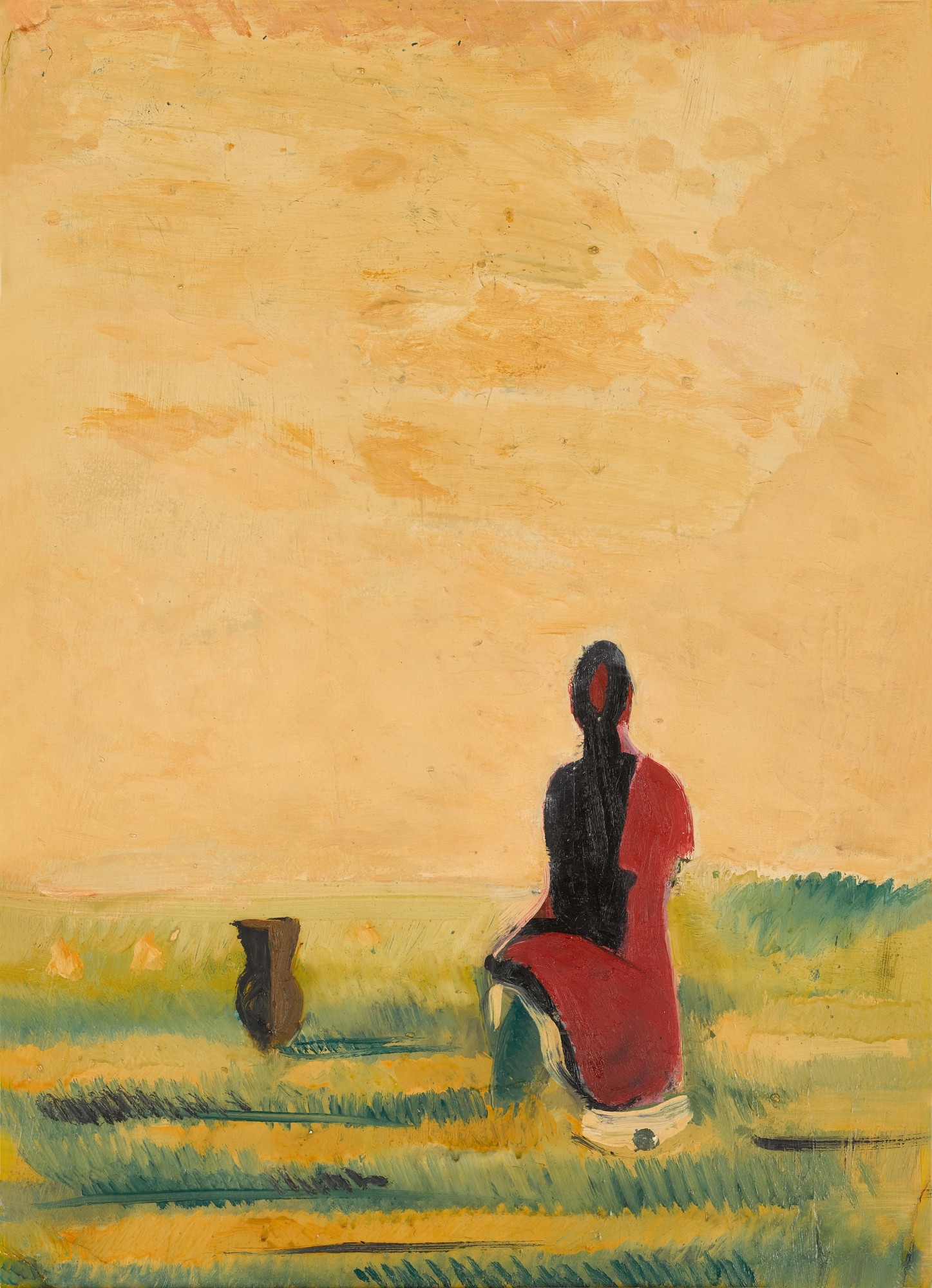 Artwork by Konstantin Rozhdestvensky, Seated Woman with a Jug, Made of oil on card laid on cardboard