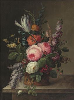 Still Life with Larkspur, Poppies, Roses, Lilacs, Daffodils, Tulips and Primrose - Gottfried-Wilhelm Völcker