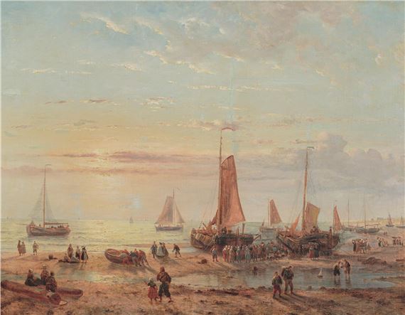 Selling the Catch on the Beach by Georg Willem Opdenhoff, 1861