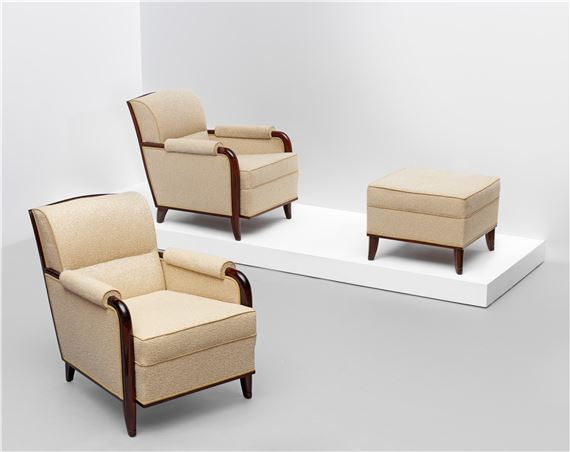 Pair of armchairs and ottoman by Maison Dominique, circa 1930-1935