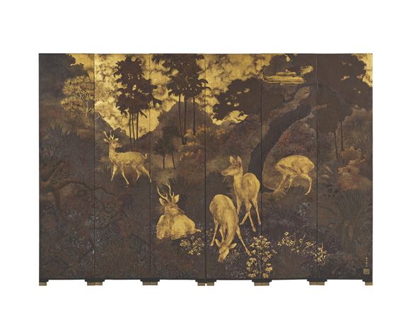 Cerfs et biches dans la Moyenne region, Tonkin (Deer and Doe in the Midlands,Tonkin) by Pham Hau, 1938