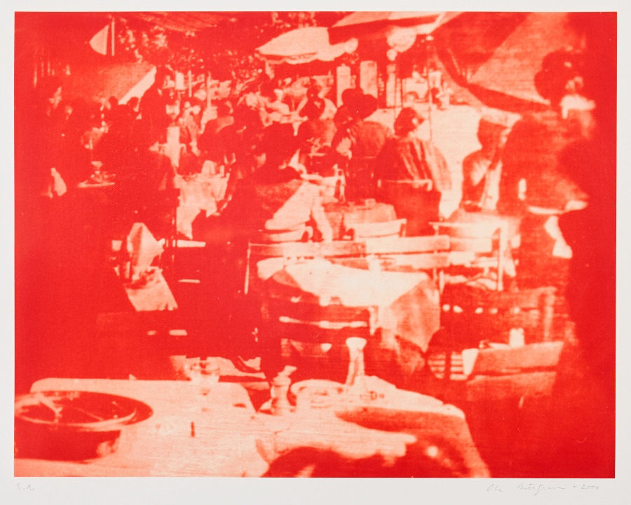 Artwork by Ola Billgren, Café, Made of Photogravure printed in red