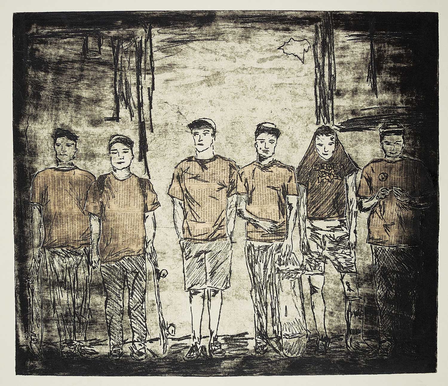 Artwork by Charlie Rooney, Otherside I, Made of etching and mixed media on paper