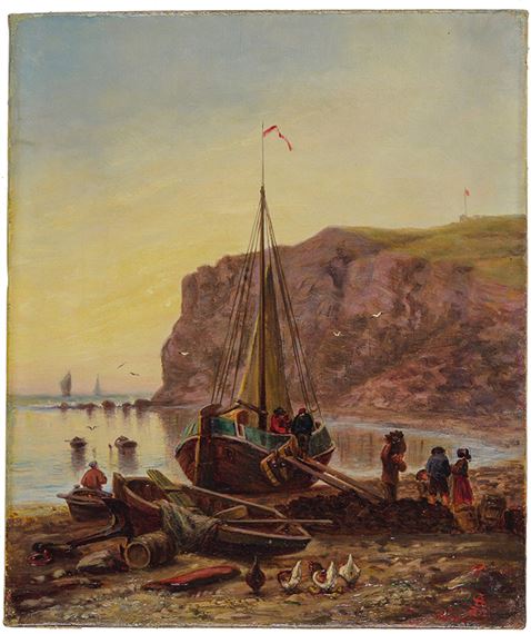 Fischerboot am Strand by Gustav Schönleber, 1872