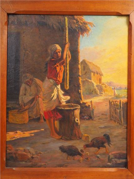 Jeune fille au pilon avec sa mère by Malagasy School, 20th Century, 1927