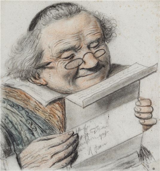 A cleric reading a letter, wearing spectacles by Nicolas Lagneau