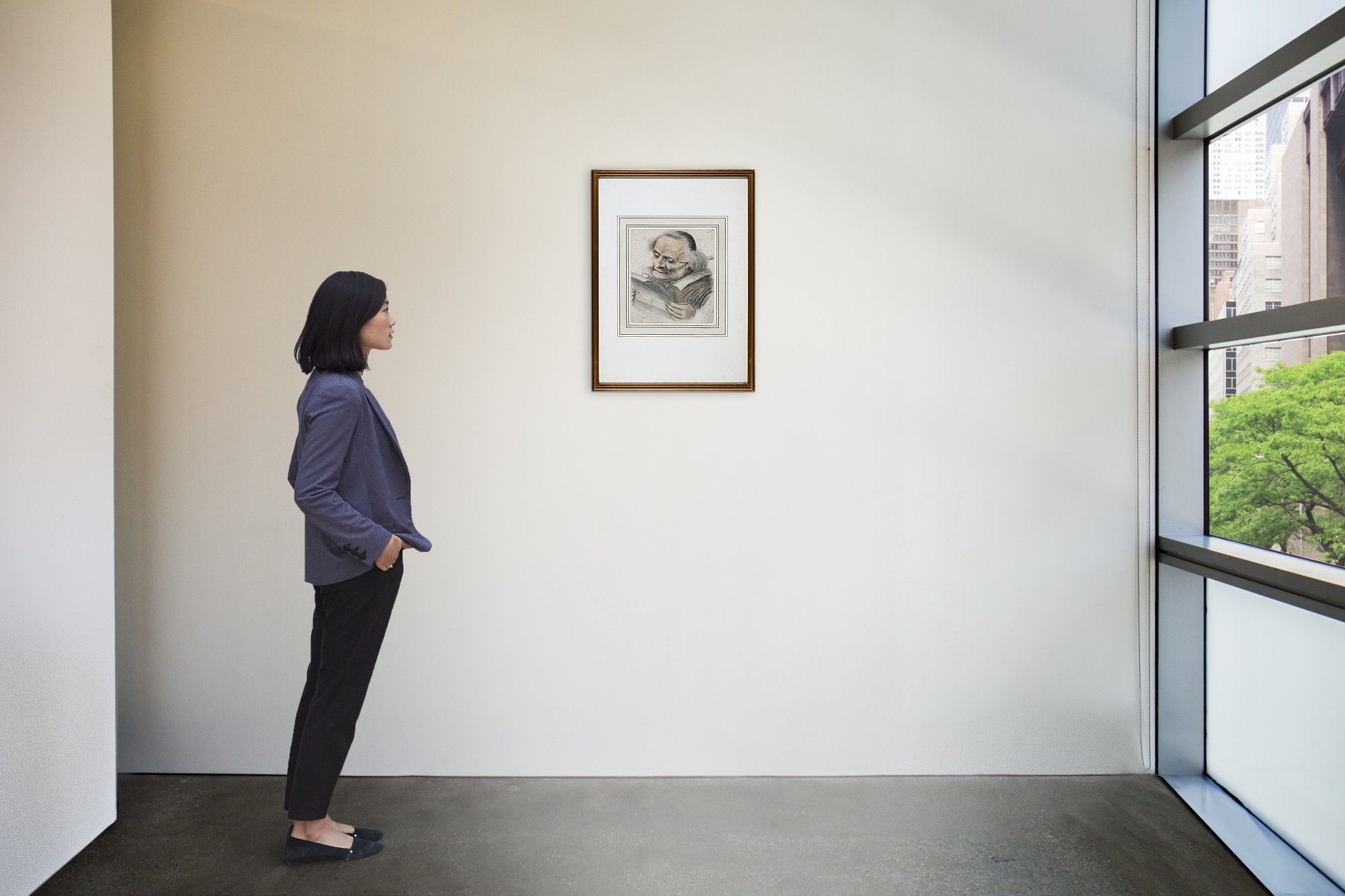 Artwork by Nicolas Lagneau, A cleric reading a letter, a quill behind his ear, Made of Black, red and yellow chalk