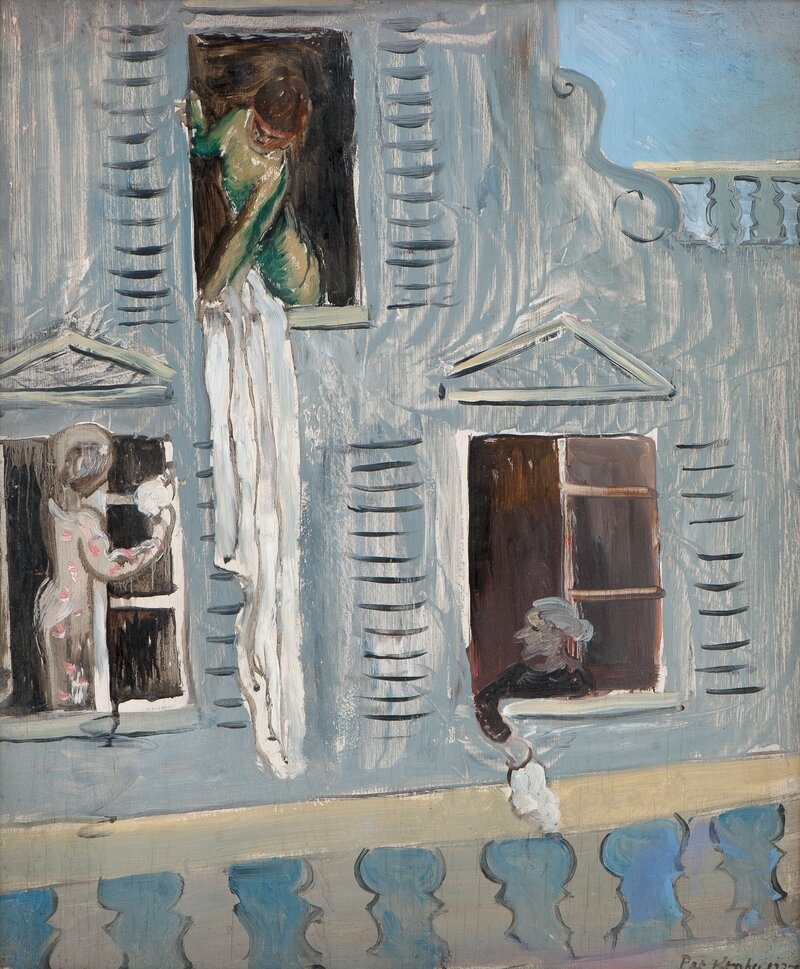 Artwork by Per Krohg, Window-cleaning in Paris, Made of Oil on board