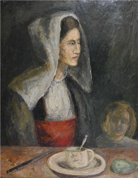 Femme et enfant devant une tasse de thé by Pierre Grimm, 1930