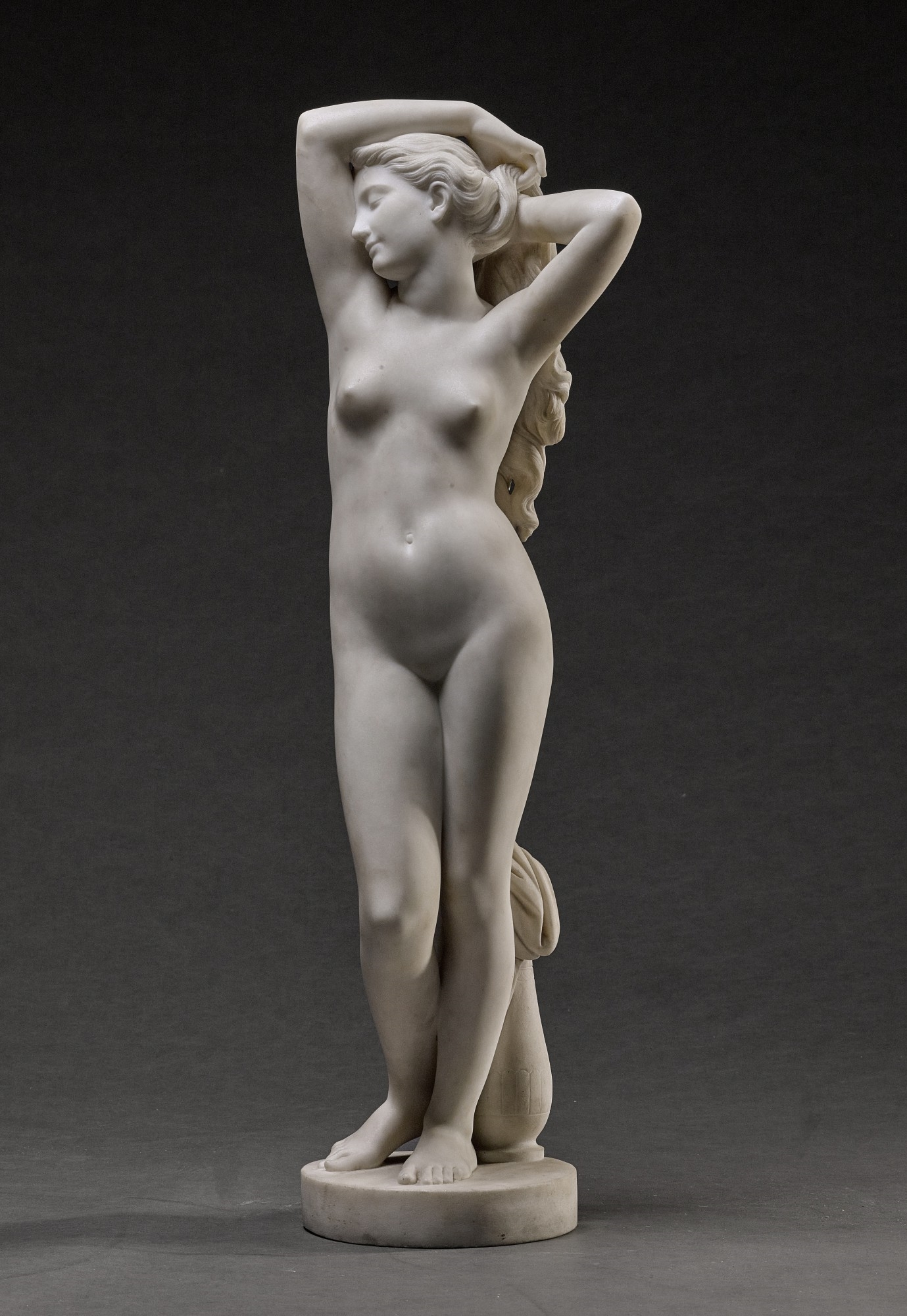 Artwork by Charles Alphonse A. Gumery, Female Nude, Made of white marble
