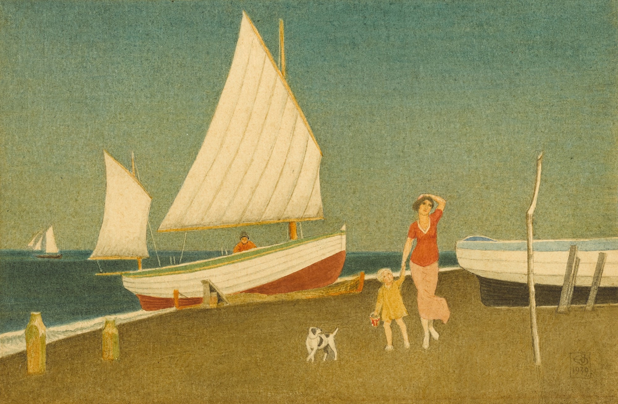 Artwork by Joseph Edward Southall, Summer on the East Coast, Made of watercolour with tempera and pencil