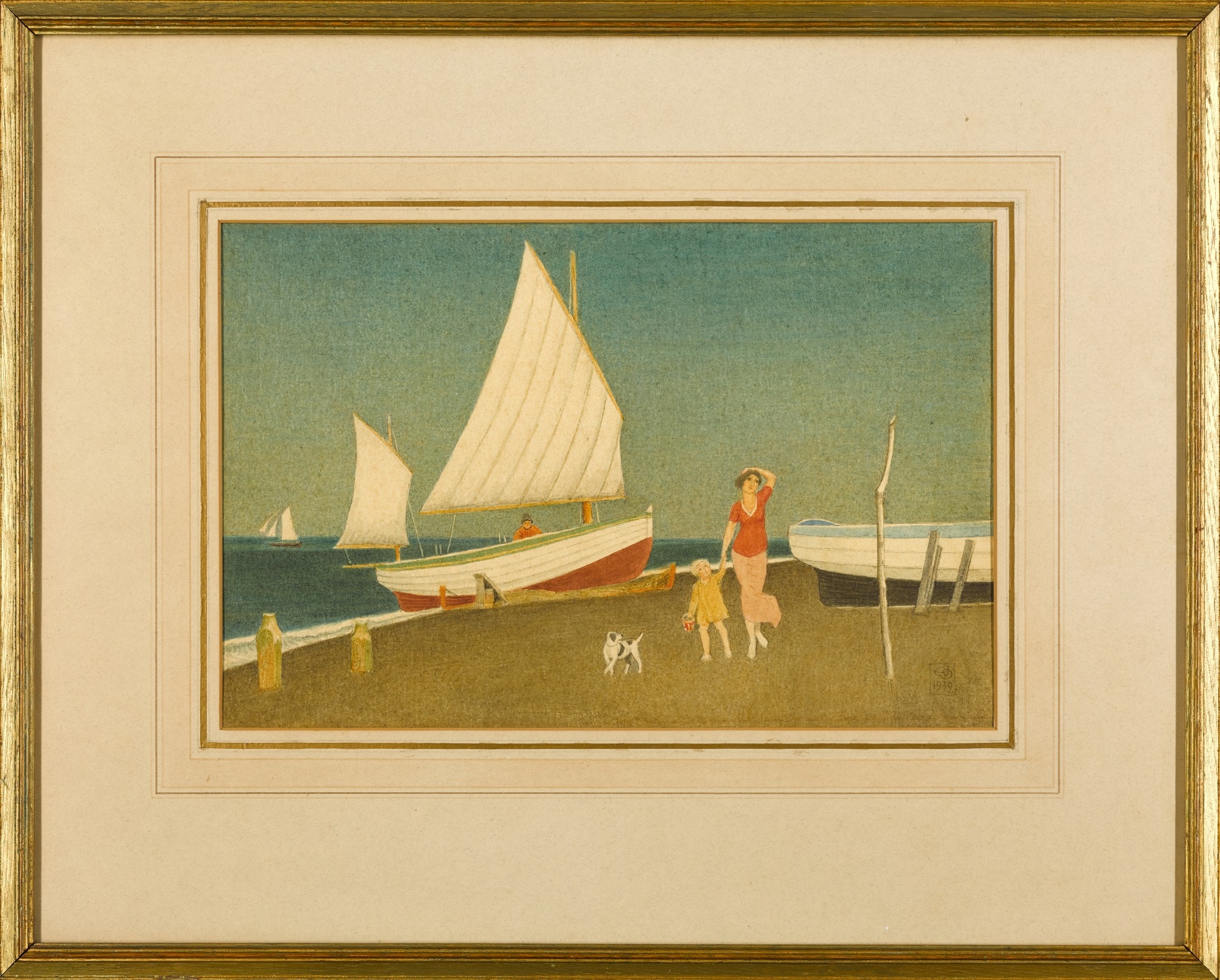 Artwork by Joseph Edward Southall, Summer on the East Coast, Made of watercolour with tempera and pencil