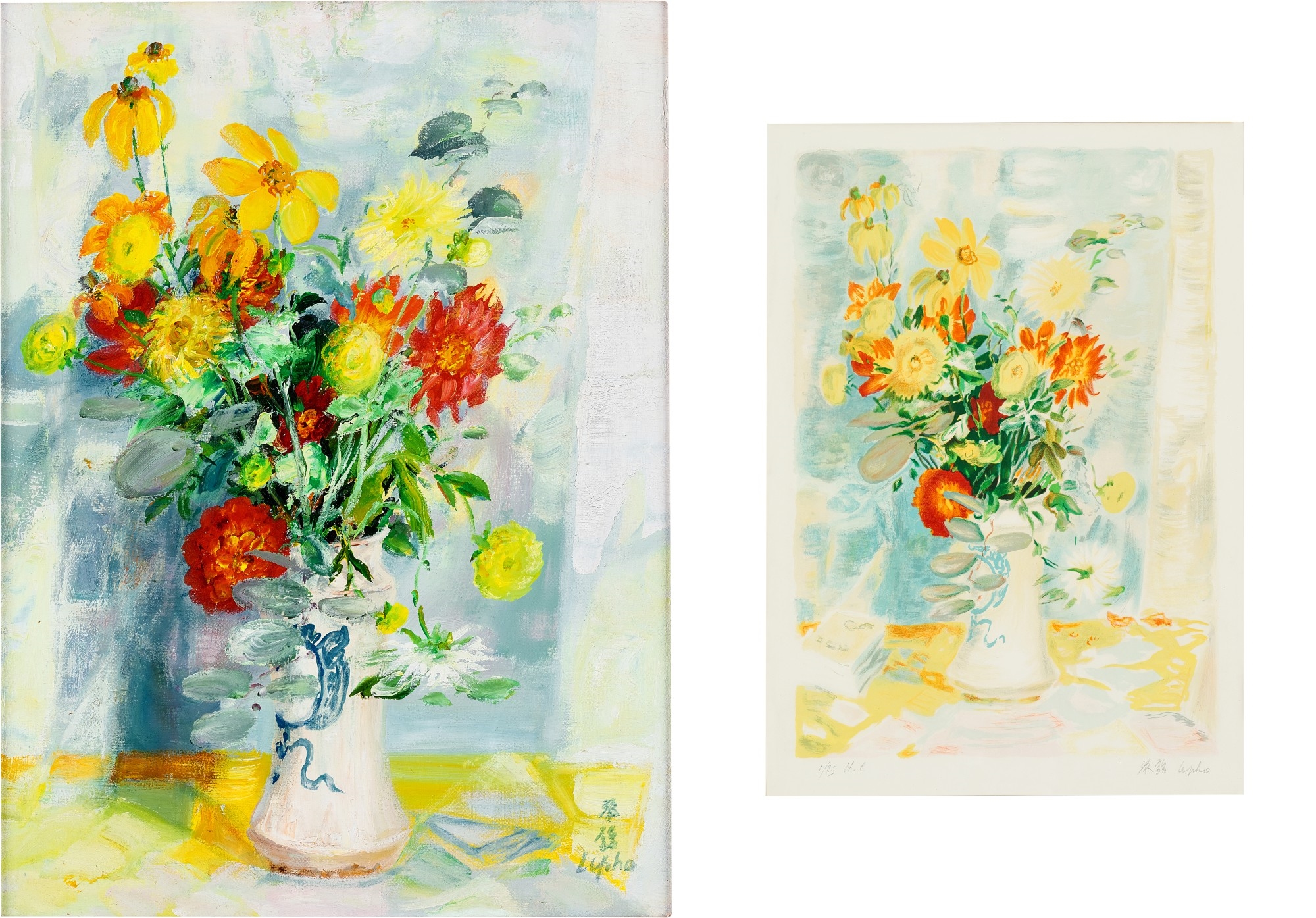 Artwork by Lê Ph?, (i) Le Fleurs (ii) An associated lithograph of Le Fleurs (Hors Commerce 1), Made of (i) Oil on canvas (ii) Lithograph print on paper
