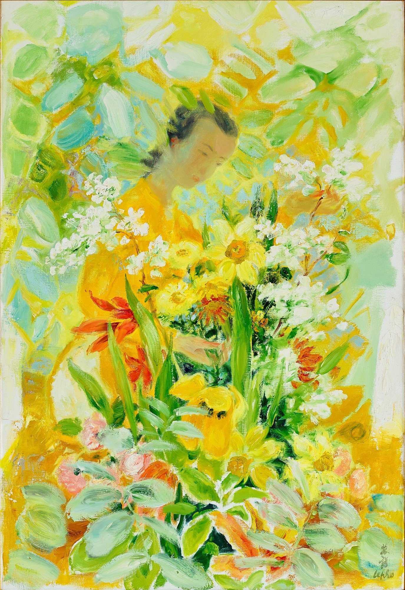 Artwork by Lê Ph?, Lady with Flowers, Made of Oil on canvas