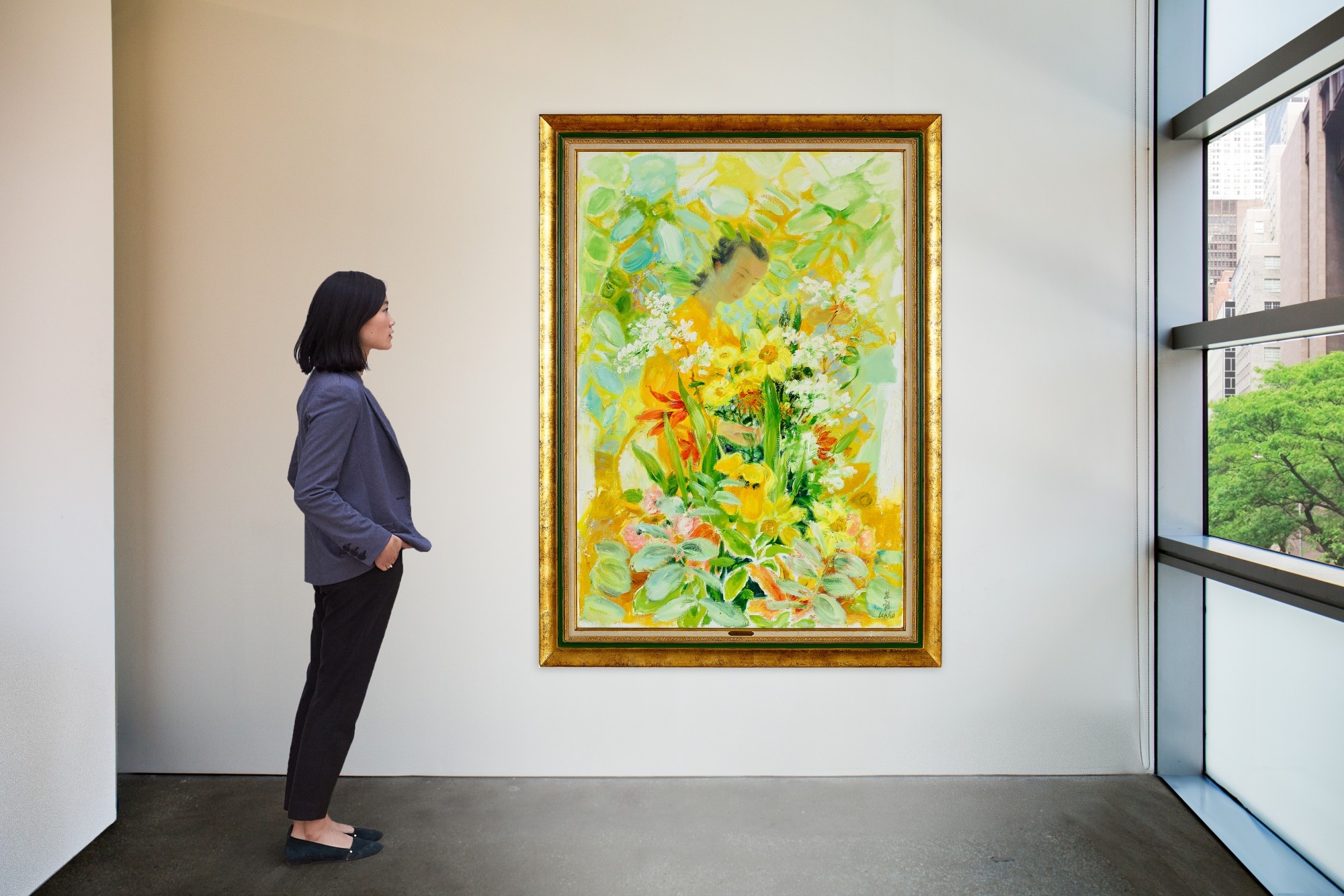 Artwork by Lê Ph?, Lady with Flowers, Made of Oil on canvas