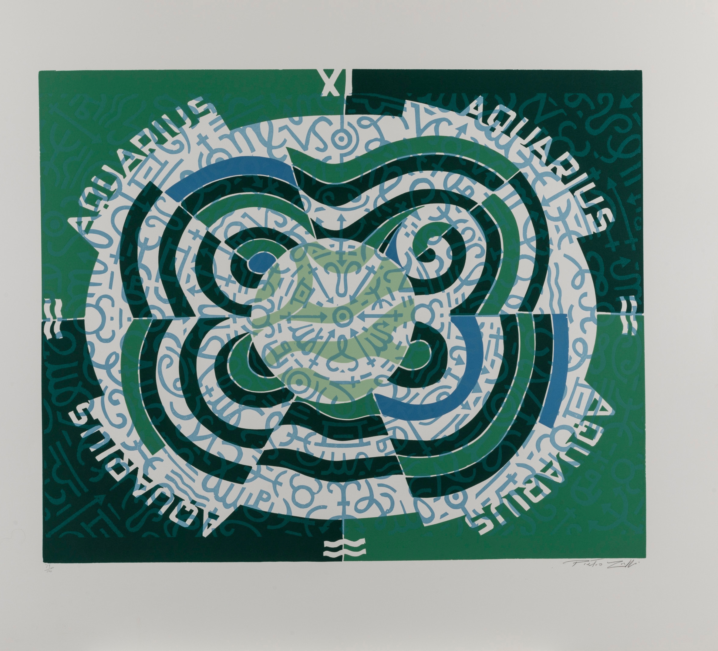 Artwork by Pietro Zuffi, Aquarius, Made of color linoleum on paper,