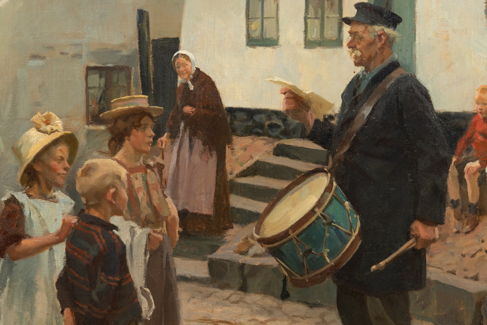 Erik Ludvig Henningsen | Villagers on Street with Drummer (1912