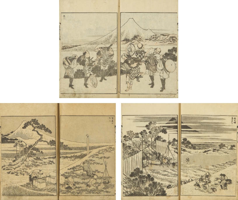 Fugaku hyakkei [One Hundred Views of Mt. Fuji] (Japanese bound book / a set of 3) by Katsushika Hokusai