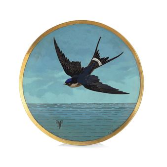 en émaux cloisonnés sur cuivre doré figurant une hirondelle volant au-dessus de la mer - André-Fernand Thesmar