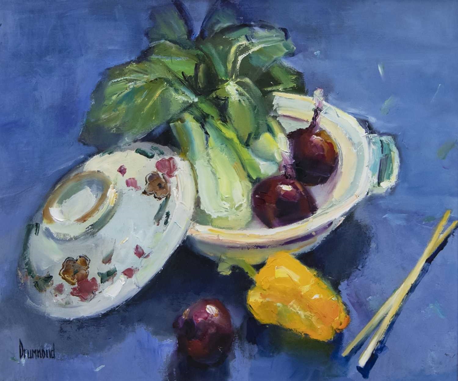 Artwork by Marion Drummond, STILL LIFE OF VEGETABLES, Made of oil on board