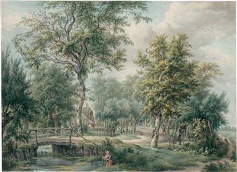 Landschaft bei De Haar unweit von Utrecht mit Wäscherin an einem Fluss - Egbert van Drielst
