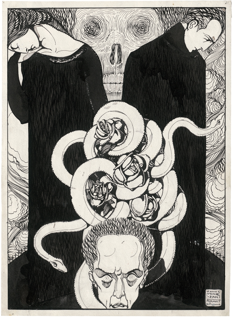 Artwork by Ubaldo Cosimo Veneziani, Allegorie des Todes, Made of Pen drawing in black