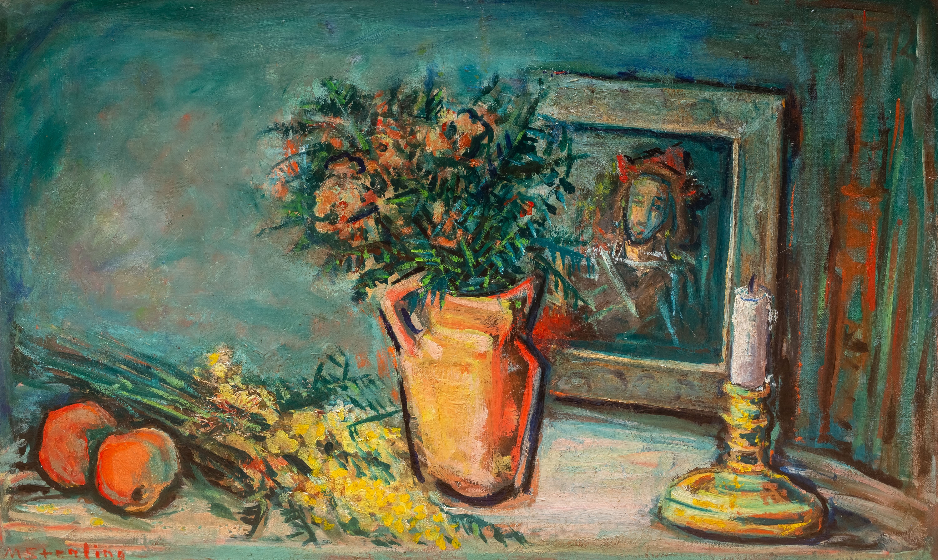 Artwork by Marc Sterling, Martwa natura Miasto za lasem, Made of oil, canvas