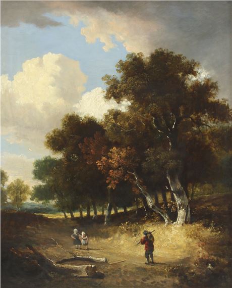 A wooded landscape with figures by John Berney Crome