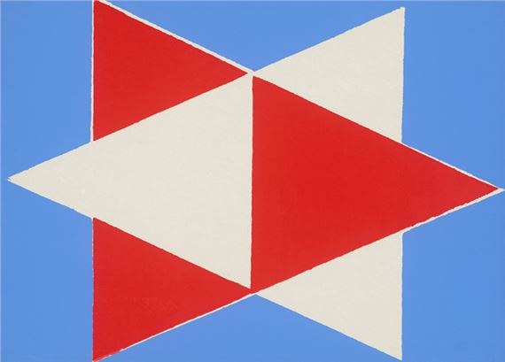 Rot und Weiß, ineinander, auf Blau by Hermann Glöckner, 1980