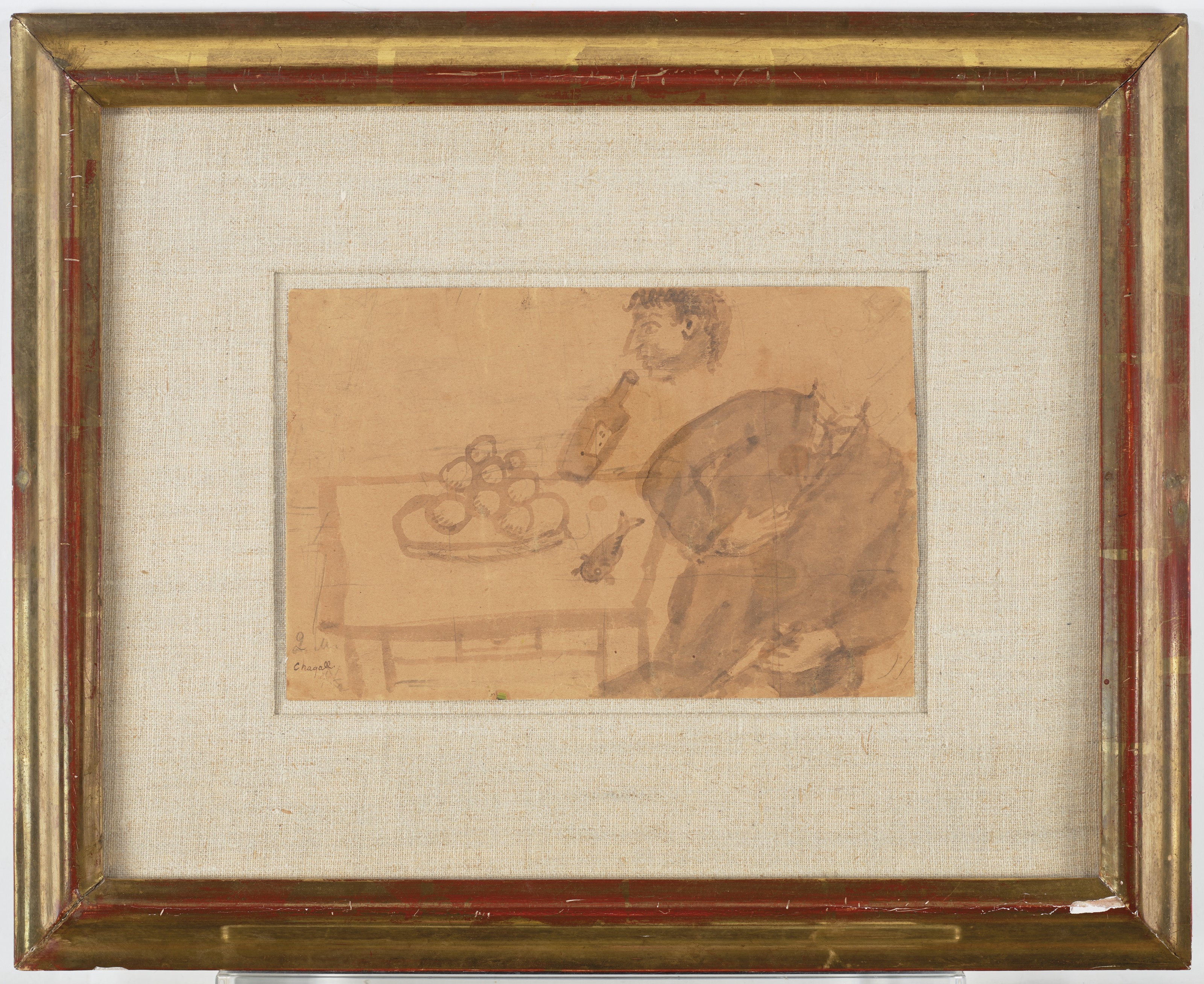 Artwork by Marc Chagall, Etude pour Le Buveur ou Le Saoul, Made of inkwash and pencil on paper